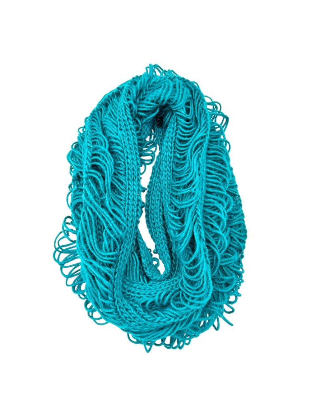 Mark Open Knit Infinity Scarf Aquamarine Acrylic Lightweight Fringe Loop 68"x16"